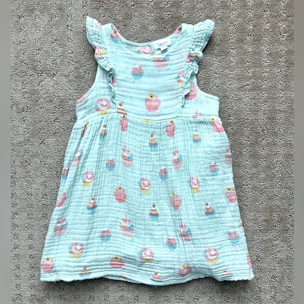 Angel Dear 3T Girl’s Aqua Cupcake and Sprinkles Muslin Dress.